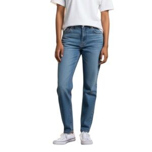 SONG jeans blue ankle high rise raw hem stretch size 27 waist NWT